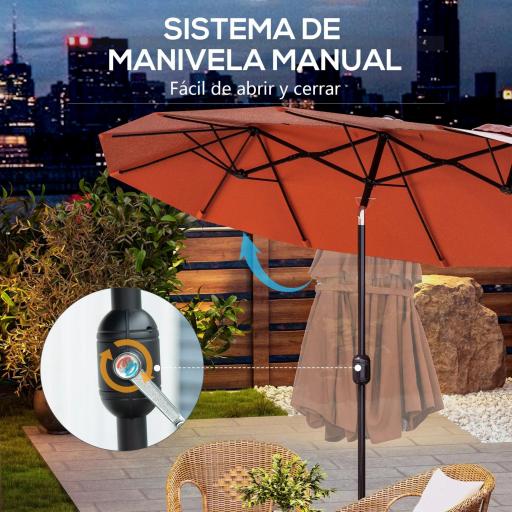 Sombrilla Doble de Jardín 295x152x222 cm con Inclinación de 45° y Manivela Manual para Terraza Balcón Piscina Rojo [6]