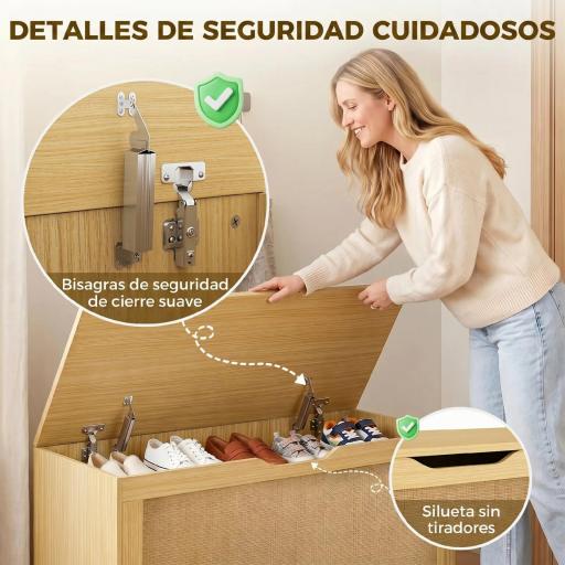 Baúl de Almacenaje 136L Banco de Almacenaje con Panel de Ratán Tapa Brazos de Soporte para Recibidor 100x40x45cm Roble [4]