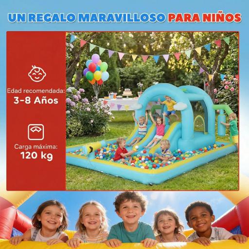 Castillo Hinchable Acuático 7 en 1 con Soplador 2 Toboganes Trampolín Piscina Canasta Columna de Boxeo 426x360x198 cm [6]