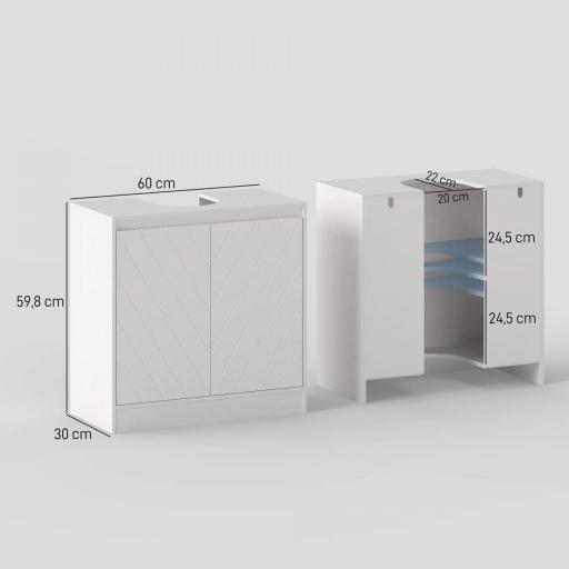 Mueble Bajo Lavabo Mueble de Baño con 2 Puertas Estante Ajustable para Lavabos con o sin Pedestal 60x30x59,8 cm Blanco [1]