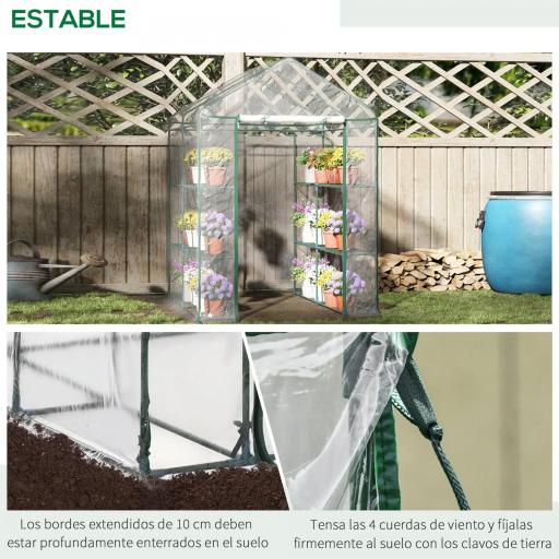 Invernadero de Exterior Invernadero de Jardín de 3 Niveles con Estantes Marco de Acero Cubierta de PVC para Cultivo de Plantas Flores Verduras 143x143x195 cm Translúcido y Verde [5]