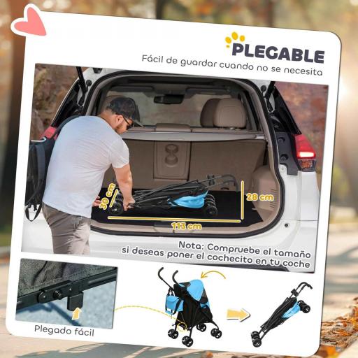 Cochecito para Perros Pequeños con Estructura de Paraguas con Cojín Lavable Portavaso Ventanas de Malla y Bolsa Azul [6]