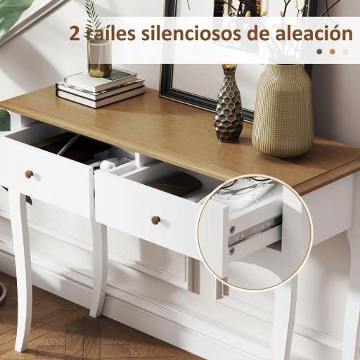 Mesa de Consola con 2 Cajones Estilo Francés para Pasillo Dormitorio Salón 100x35x76,5 cm Blanco y Marrón Oscuro [5]