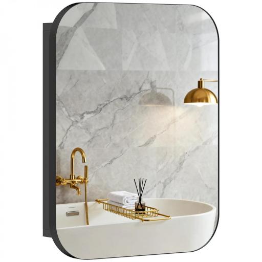 Armario de Baño con Espejo Diseño con Bordes Curvados Estantes Ajustables 40,2x10,2x50,9 cm Negro [9]