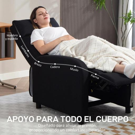 Sillón Relax Reclinable Manual hasta 155º Apertura Push con Reposapiés Respaldo Alto Acolchado Grueso Negro [4]