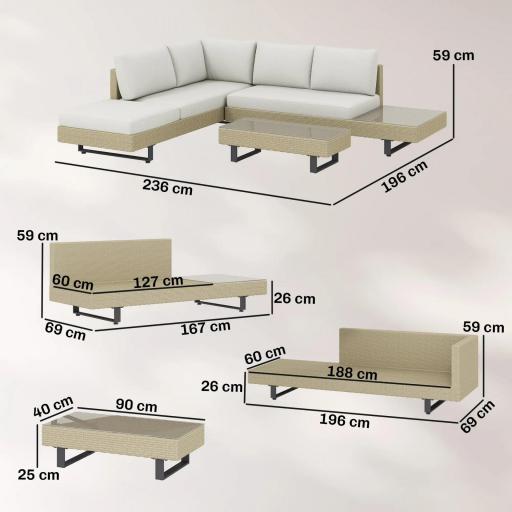 Conjunto de Jardín Exterior de Ratán de 3 Piezas con Sofá Modular de 3 y 2 Plazas Mesa Lateral Mesa de Centro Cojines [1]