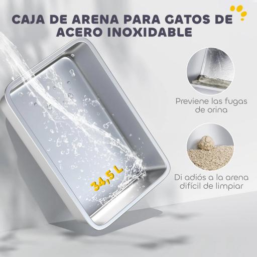 Arenero para Gatos Cubierto de Acero Inoxidable con Paso de Salida y Pala de Acero Inoxidable Gris Claro [8]