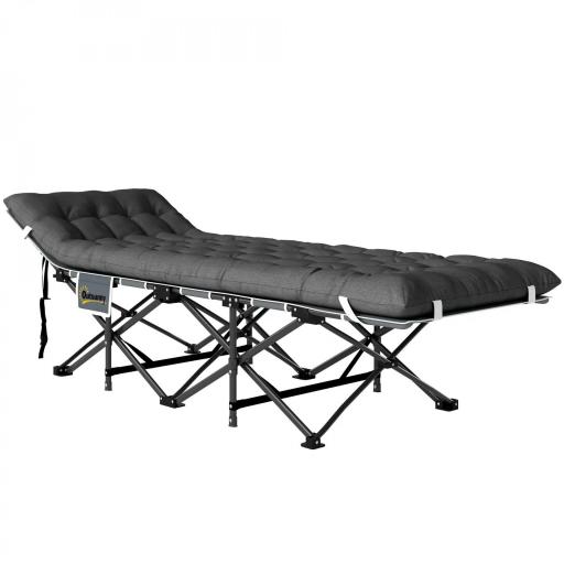 Cama de Camping Plegable con Colchón Extraíble Reposacabezas y Bolsa de Transporte 196x68x37 cm Gris Oscuro [8]