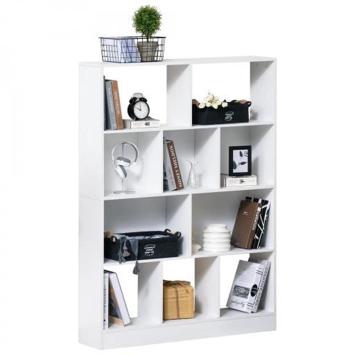 Estantería Librería de 4 Niveles con 10 Compartimentos Estantes de Almacenaje Multiusos 100x23,8x140 cm Blanco [9]