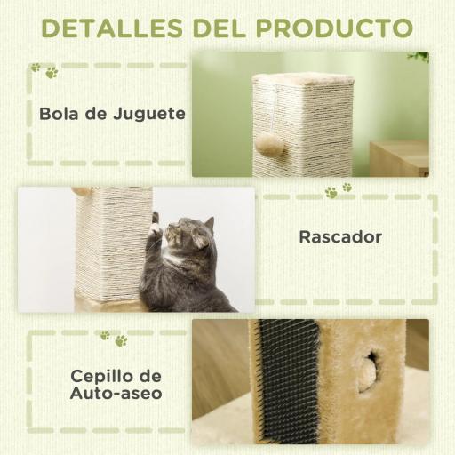 Poste Rascador para Gatos 79 cm Arañador para Gatos con Bola Colgante Poste de Yute 59,5x39x79 cm Beige y Crema [5]