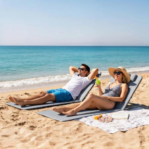 Conjunto de 2 Esterillas con Respaldo Reclinable Reposacabezas y Bolsa de Transporte 134x48x33-43 cm Gris