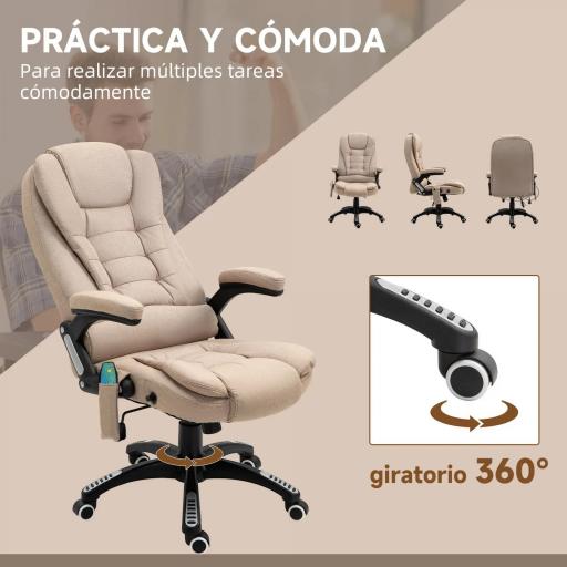 Silla Oficina con Masaje de 6 Puntos con Función Basculante con Calefacción Altura Ajustable 67x74x107-116 cm cm Caqui [2]