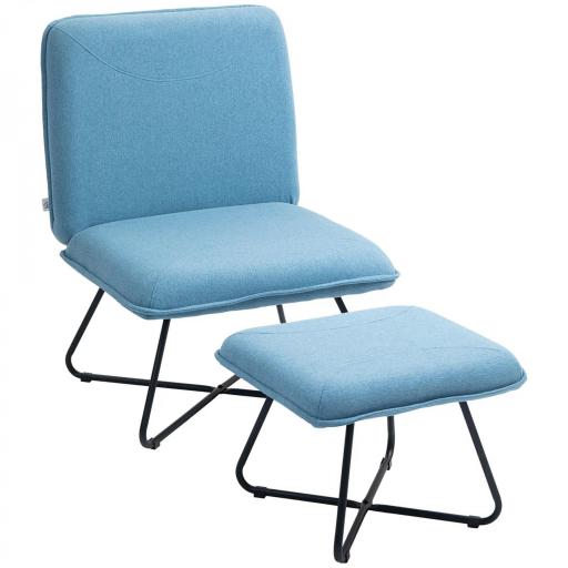 Butaca con Reposapiés Sillón para Lectura con Patas de Acero en Forma de Cruz Azul Claro [8]