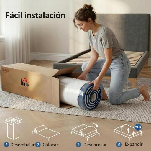 Colchón 190x135 cm Grosor 20 cm Colchón Viscoelástico con Té Verde Firmeza Media Cama Refrescante con Espuma de Gel [6]