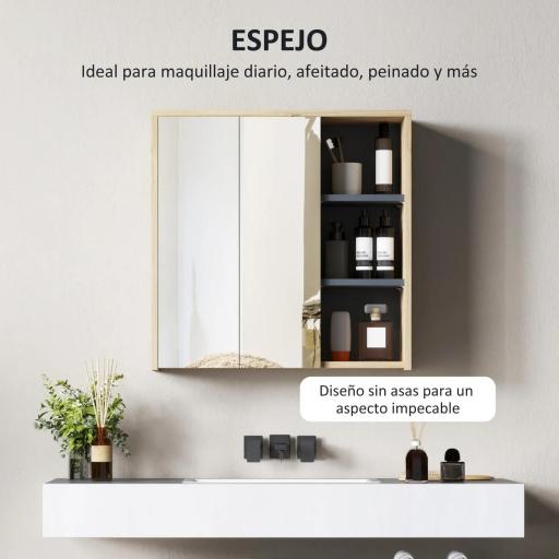 Armario de Baño con Espejo Armario con Espejo para Baño con Estantes Estilo Moderno 60x20x60 cm Madera Natural [8]