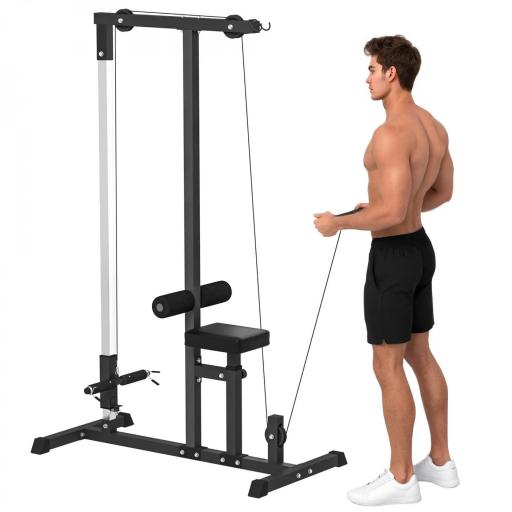 Máquina de Musculación Estación de Entrenamiento para Jalón al Pecho con Polea y Asiento Regulable para Entrenamiento en Gimnasio Hogar Oficina Carga Máx. 100 kg 107x120x190 cm Negro [8]