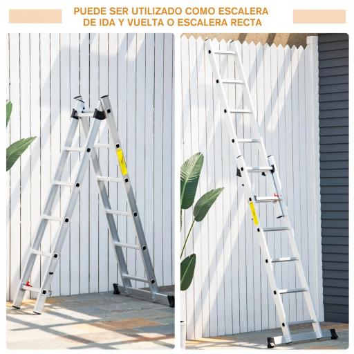 Escalera Aluminio Triangular de Tijera Plegable Portátil 2 Formas de Uso Pie Antideslizante Altura 160-249 cm Plata [4]