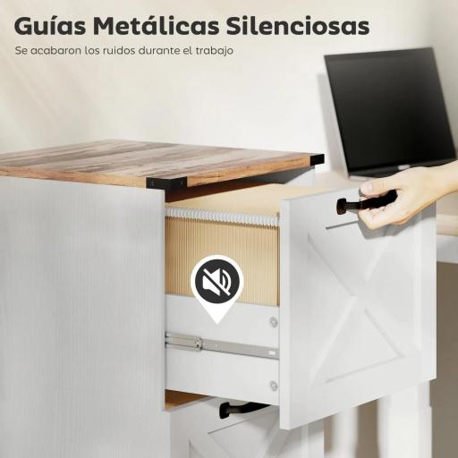 Cajonera Escritorio con 2 Cajones Soporte para Impresora con Riel Colgante para A4 y Carta 40x40x71 cm Blanco [4]
