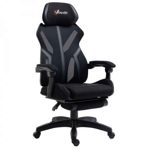 Silla Gaming con Reposapiés Retráctil Silla de Oficina Giratoria Reclinable con Reposacabezas y Altura Ajustable 65x65x119-129 cm Negro [10]