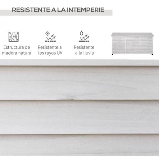 Baúl de Almacenaje Exterior 284L Arcón de Jardín de Madera Impermeable con Tapa Abrible y Diseño Persiana 127x56x60 cm Blanco [2]