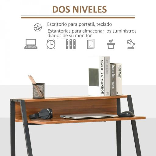 Escritorio Mesa de Ordenador 84x45x85cm con Encimera de Madera y Patas de Metal Estilo Moderno para Oficina Nogal [3]