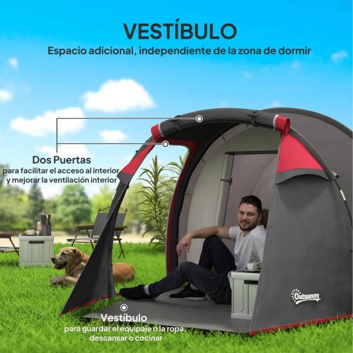 Tienda de Campaña Familiar 2-3 Personas Plegable Impermeable a Prueba de UV 20+ con Vestíbulo 426x206x154 cm Gris Oscuro [3]