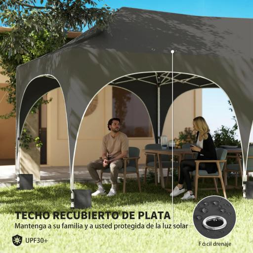 Carpa Plegable 6x3 m Pop-up con 6 Laterales Desmontables Altura Ajustable y Bolsa de Transporte Gris Oscuro [4]