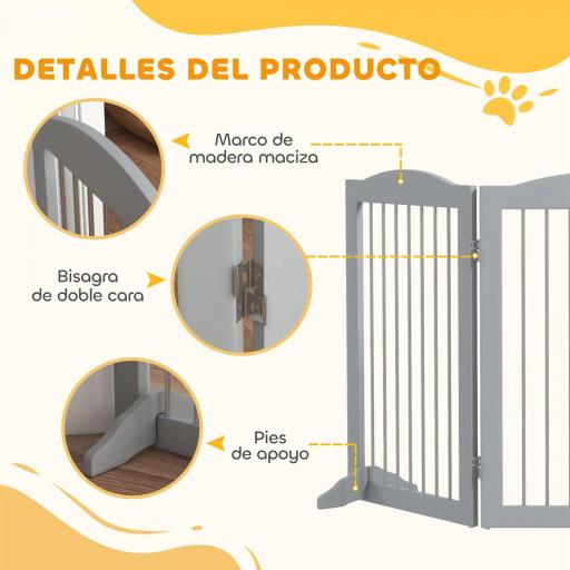 Barrera de Seguridad para Perros para Escaleras y Puertas Diseño Plegable y Soporte de Pie 154x30x80 cm Gris [3]