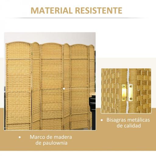 Separador de Ambientes de 6 Paneles Biombo Plegable 270x180 cm Pantalla de Privacidad de Polipropileno Natural [5]