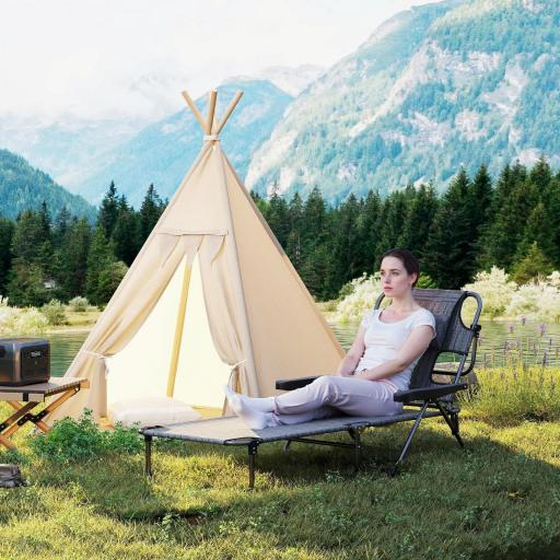 Tumbona de Jardín Plegable con Respaldo Ajustable en 4 Niveles Orificio de Lectura y Reposacabezas 145x72x89 cm Gris [7]