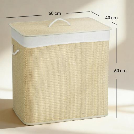 Cesto de Ropa Sucia de Bambú con 1 Compartimento Asas para Facilitar el Uso y Bolsas Desmontables Lavables 60x40x60 cm [1]