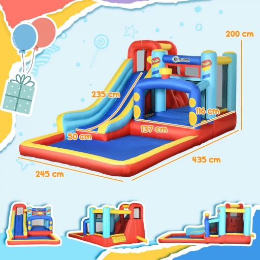 Castillo Inflable de 3-8 Años con Soplador Tobogán Trampolín Piscina Bolsa de Transporte 435x245x200 cm Multicolor [3]