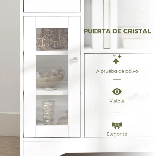 Aparador de Cocina Moderno con Puerta de Vidrio Mueble Auxiliar de Almacenaje para Comedor 80x30x82 cm Blanco [6]