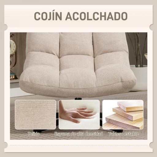 Butaca de Salón Giratoria Moderna Tapizada en Chenilla con Asiento Ancho Base Cruz y Patas de Acero Sillón Relax Crema [5]