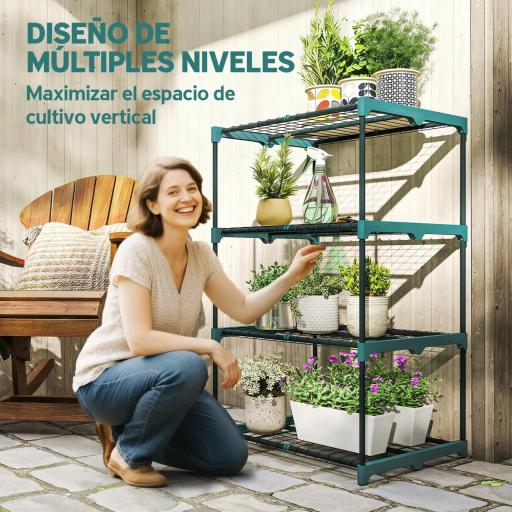 Soporte para Plantas de 4 Niveles Estantería para Plantas de Acero Estantes de Rejilla 67x49x105 cm Verde Oscuro [2]