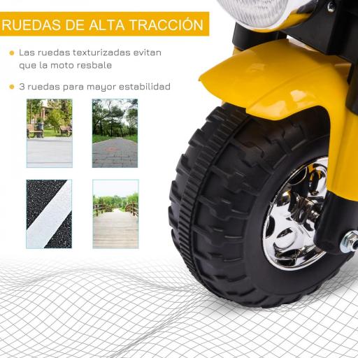 Moto Eléctrica Infantil con 3 Ruedas Moto Eléctrica para Niños de 18-36 Meses Triciclo a Batería 6V con Faro Bocina 72x57x56 cm Amarillo [3]