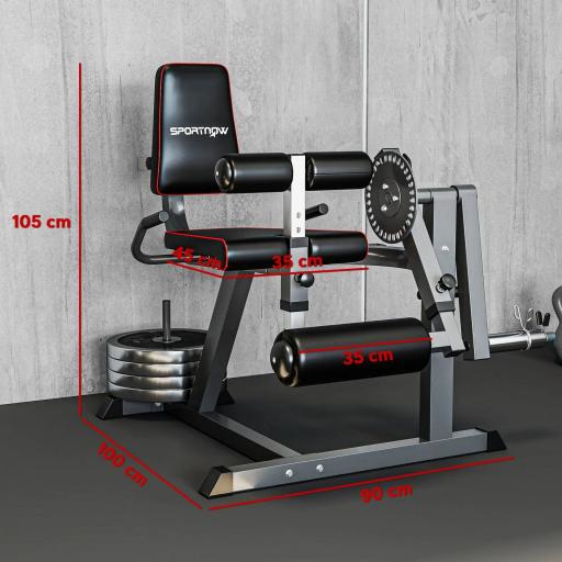 Máquina de Extensión y Curl de Piernas Ajustable con Carga de Placas para Entrenamiento de Cadera Muslos en Gimnasio [3]