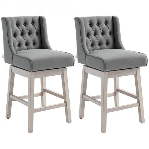 Juego de 2 Taburetes de Bar con Respaldo Taburetes Altos de Cocina Giratorios 180° Patas de Madera 46x57x101 cm Gris [8]
