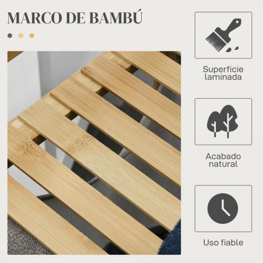 Cesto de la Ropa Sucia de Bambú con 2 Bolsas Extraíbles y Estante Carga 20kg 2x40,6L 64x33x73 cm Natural [5]