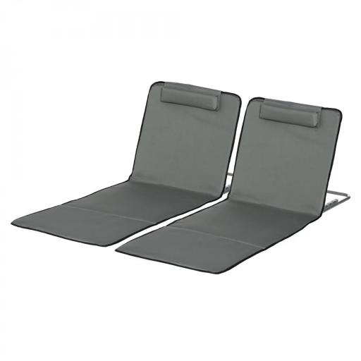 Set de 2 Esterillas de Playa Plegables 124x53x45 cm con Respaldo Ajustable y Reposacabezas Esteras de Playa Portátil de Tela Oxford Acero con Bolsa de Transporte para Balcón Jardín Gris [7]