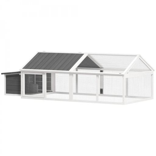 Gallinero para Exterior de Madera 240x112,5x76 cm con Techo Abatible Corral Puertas con Cerradura y Nido Blanco y Gris [9]