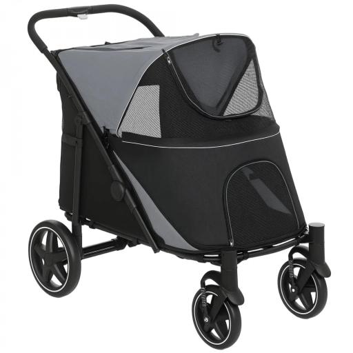 Cochecito Plegable para Perros Carrito de Mascotas con Ventanas de Malla Correas de Seguridad 112x65x100 cm Gris y Negro [8]