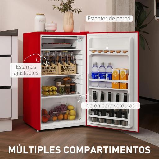 Nevera Pequeña con Congelador 91L Silenciosa Puerta Reversible Temperatura Regulable y Estantes Ajustables Rojo [5]