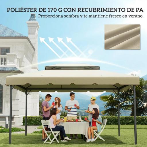 Toldo de Recambio para Cenador 4x3 m con Techo Doble Orificios de Drenaje Solo Toldo NO Incluye Marco Beige [4]