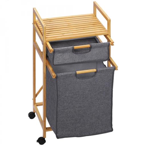 Cesto para Ropa Sucia Cesta para la Colada de Bambú con 2 Bolsas de Tela Extraíbles y Ruedas 42x35x84,5 cm Gris [8]