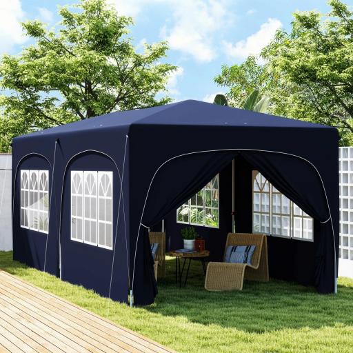 Cenador Plegable 3x6 m Gazabo con Paneles Laterales UPF50+ Altura Ajustable Bolsa de Transporte Azul Oscuro