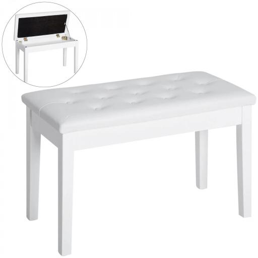 Taburete de Piano Banco de Teclado con Espacio de Almacenamiento Bajo del Asiento de Cuero Sintético 76x36x50 cm Blanco [8]