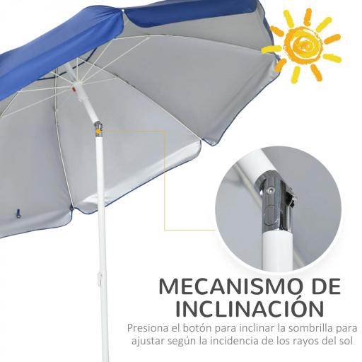 Sombrilla de Playa con Panel Lateral Ø191x211 cm con Manivela Manual Techo Inclinable 2 Bolsillos 2 Ventanas para Jardín [2]