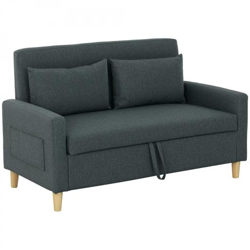 Sofá de 2 Plazas Tapizado en Lino Sintético con Espacio de Almacenaje 2 Almohadas y Patas de Madera 135x71x84 cm Gris [8]