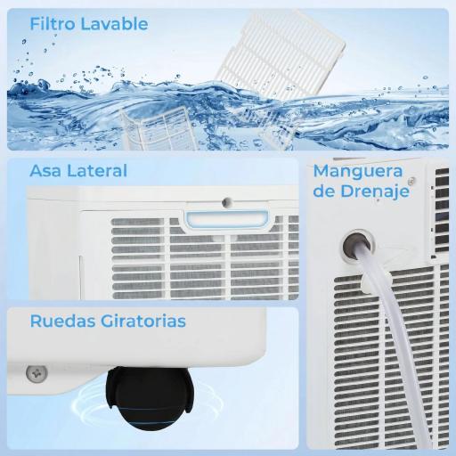 Aire Acondicionado Portátil 9000 BTU 4 en 1 Enfriamiento Deshumidificador Ventilador Modo de Sueño para 33 m² Blanco [7]